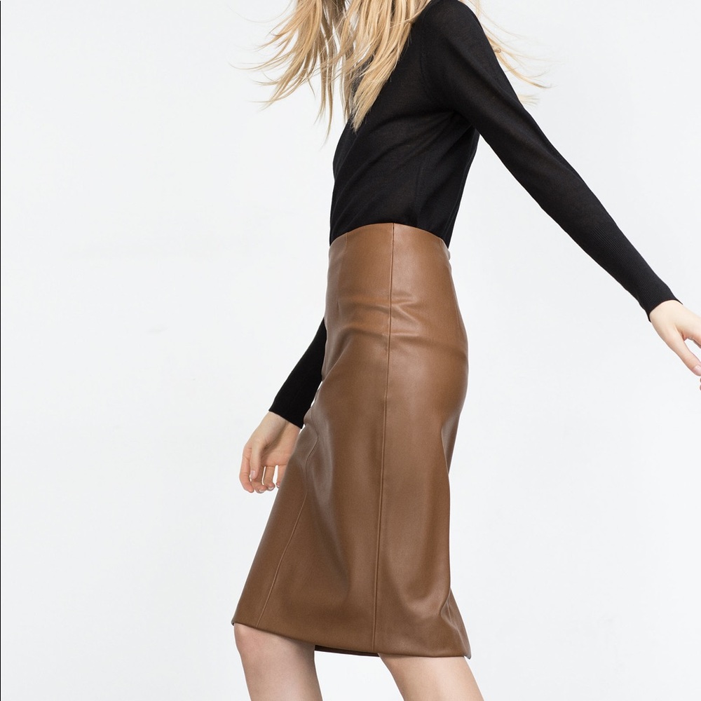 Brown Leather pencil skirt